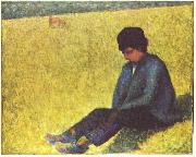 Georges Seurat Auf einer Wiese sitzender Knabe oil
